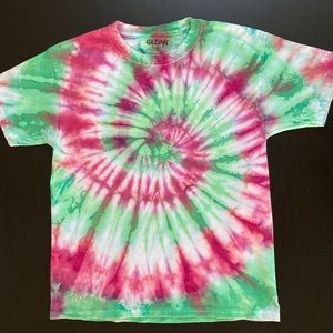 Custom Green Pink Tie Dye T-Shirt Youth Medium